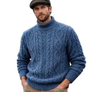 Donegal Ireland Wool Cable Knit Sweater Men’s Large Blue